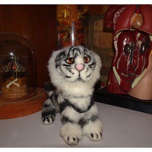 White & Black Needled Felting Tiger felted animal tiger collectable handmade